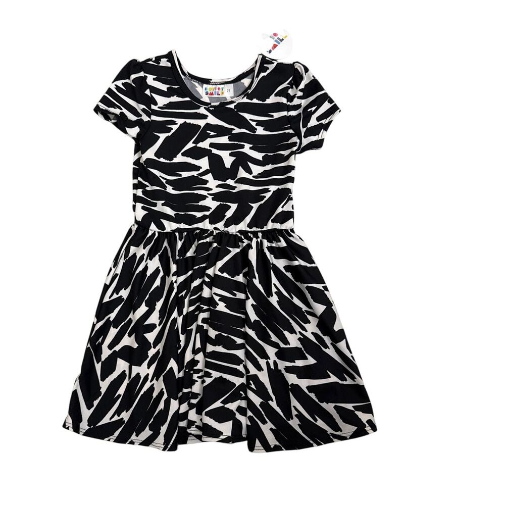 NWT Dot Dot Smile Black White Printed Twirl Dress Size Youth Girl's 2T NWT